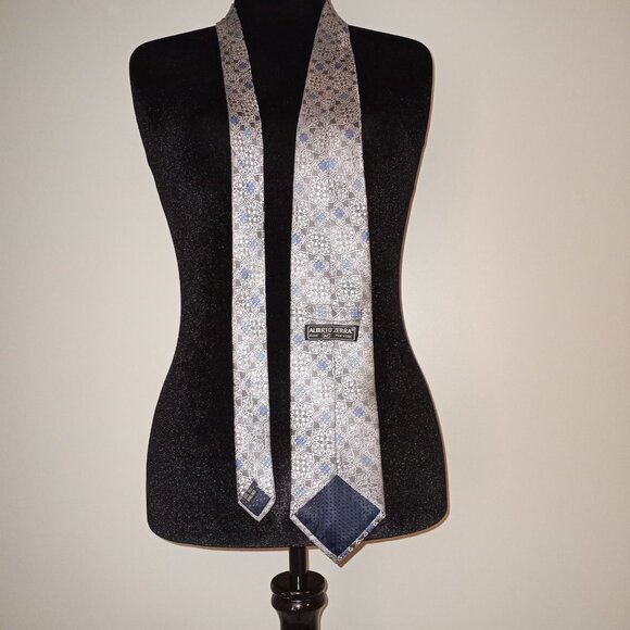 ALBERTO ZERRA SILVER BLUE HANDMADE SILK TIE LUXURY - Picture 2 of 5